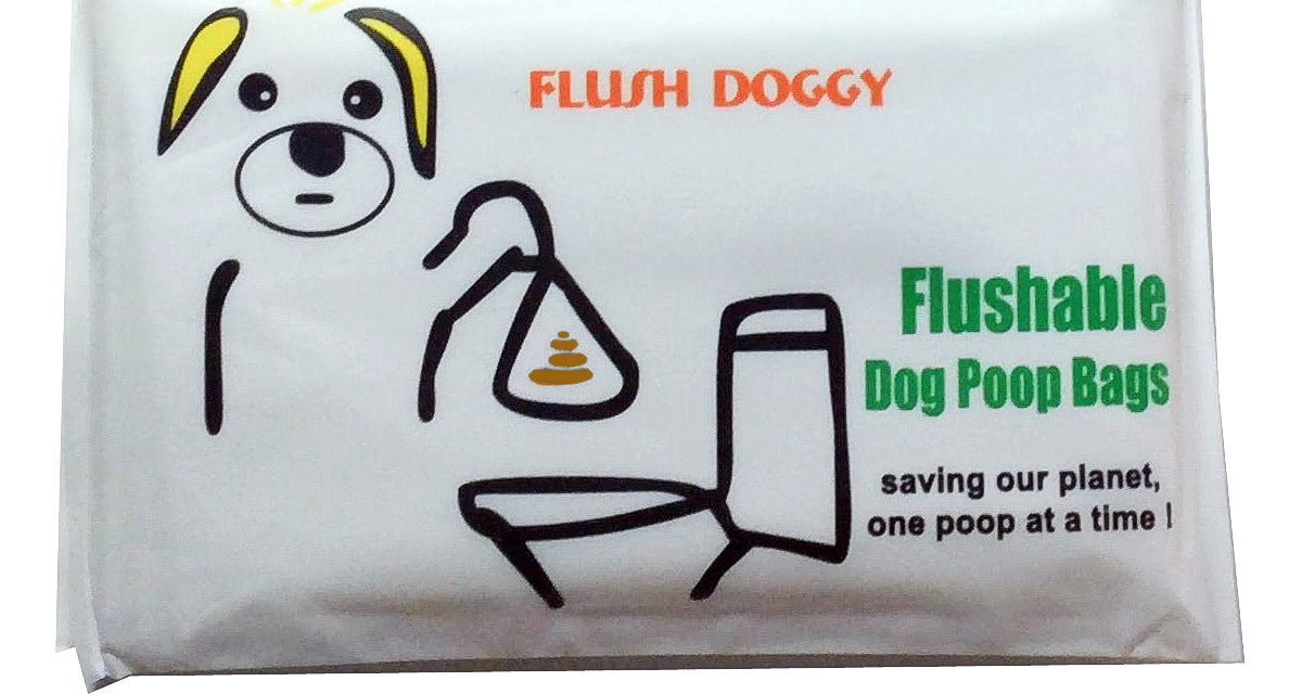 Load video: Video shows how to use Flush Doggy bag. 1.you need a dog that poops. 2.use a Flush Doggy bag to pick up poop.  3. flush it down the toilet.  Saving our planet, one poop at a time !